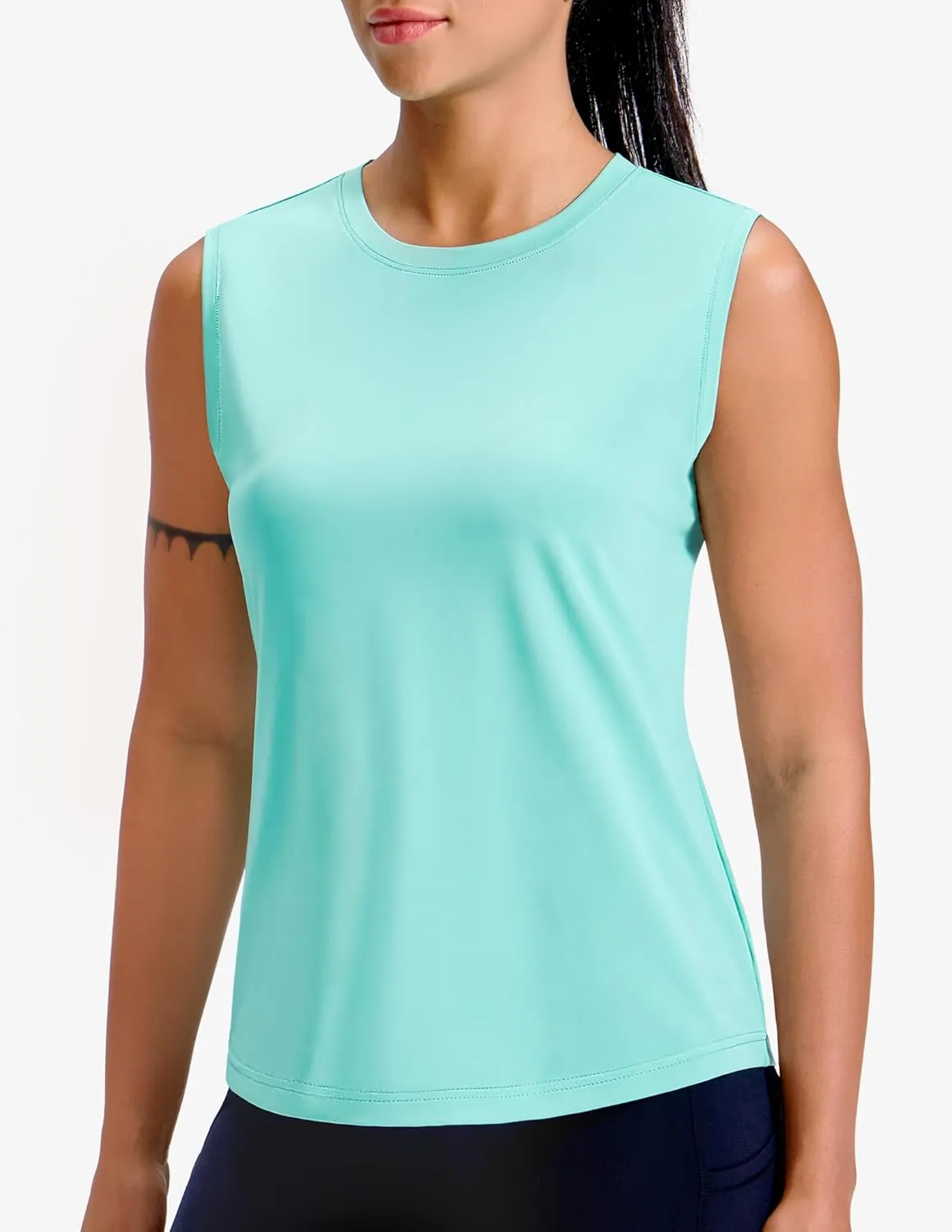 MIER Sleeveless Athletic Tops for Women Dry Fit Running Workout Tank Top Crew Neck UPF 50  Active Tennis Gym Yoga Tee Shirts