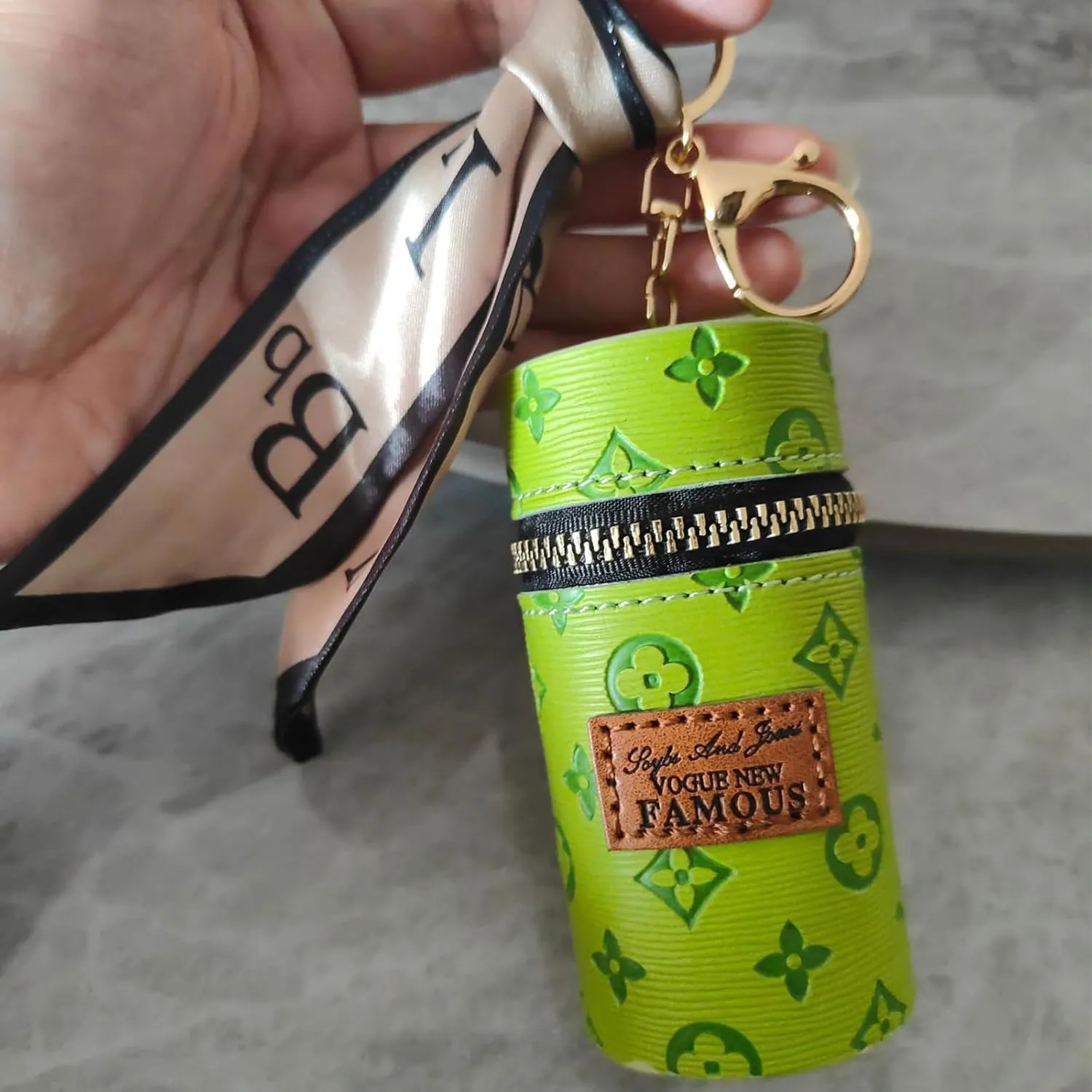 Mini Bucket Bag for Lipsticks - Portable Embossed Makeup Pouch with Drawstring, Cute Keychain Coin Purse for Women, Travel Cosmetic Organizer (Green)