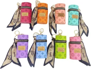 Mini Bucket Bag for Lipsticks - Portable Embossed Makeup Pouch with Drawstring, Cute Keychain Coin Purse for Women, Travel Cosmetic Organizer (Pink)