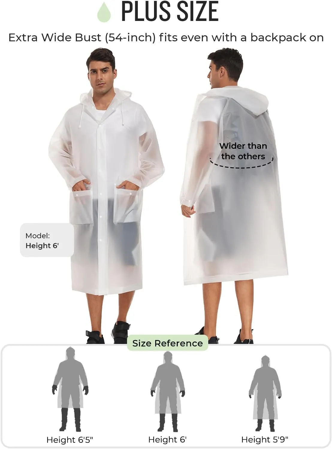 MOCOTONO Reusable Thicken EVA Rain Ponchos for Adults (1 Pack)- Extra Long Rain Jackets Raincoats for Men Women