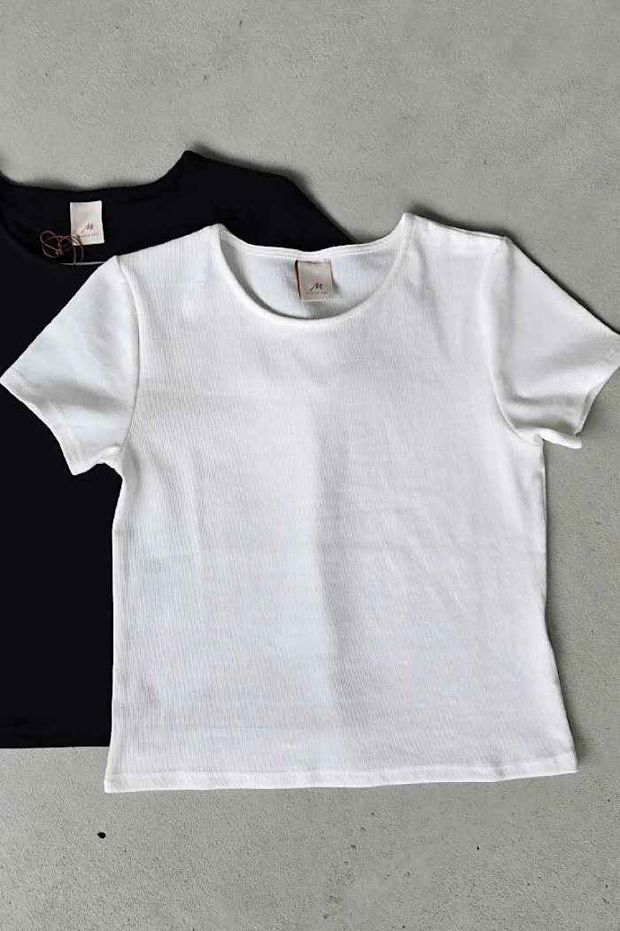 MONTAIGNE ESSENTIAL RIBBED COTTON T-SHIRT - WHITE