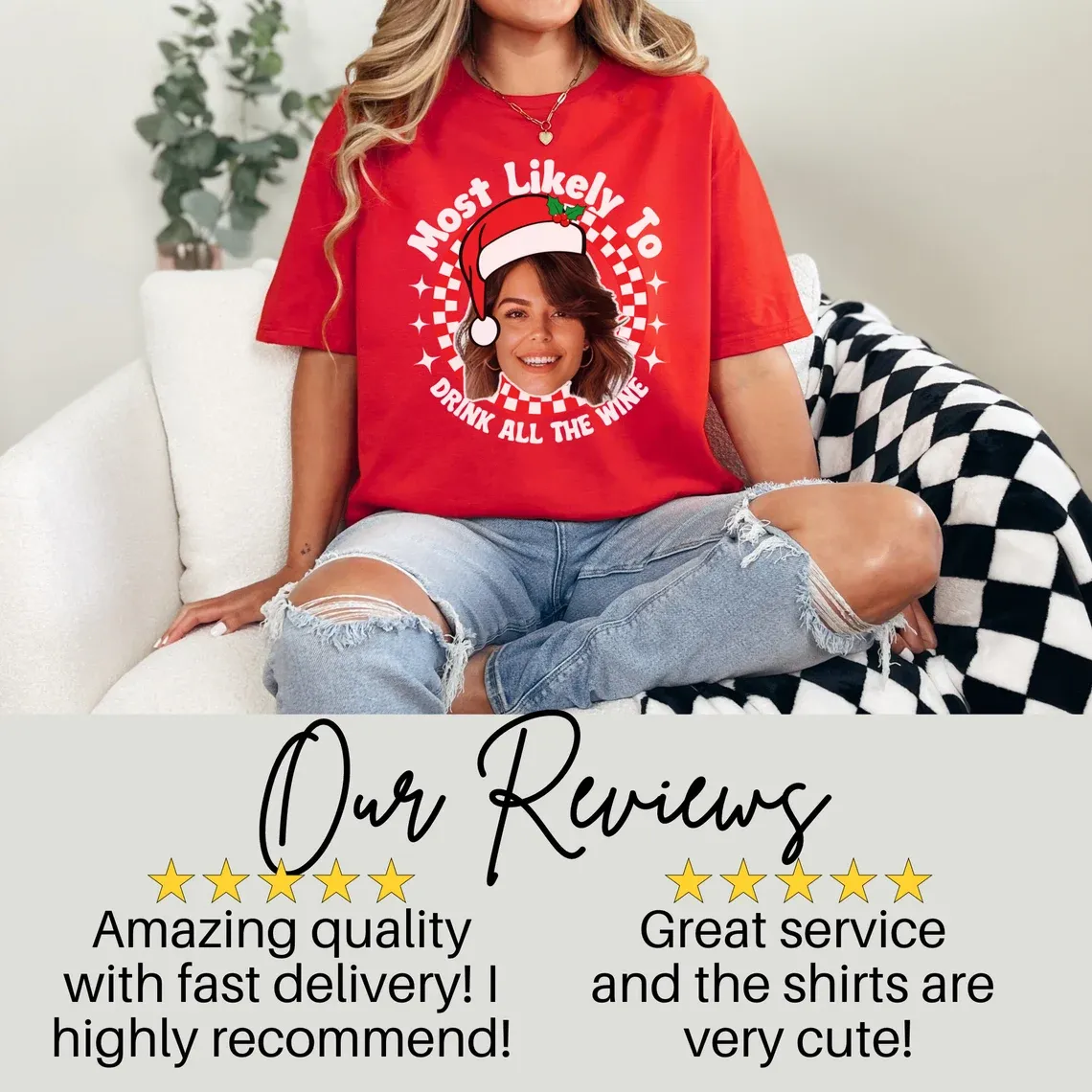 Most Likely To Shirt Personalized Face&Text Christmas T-Shirts Custom Funny Christmas Santa Group Holiday Tees