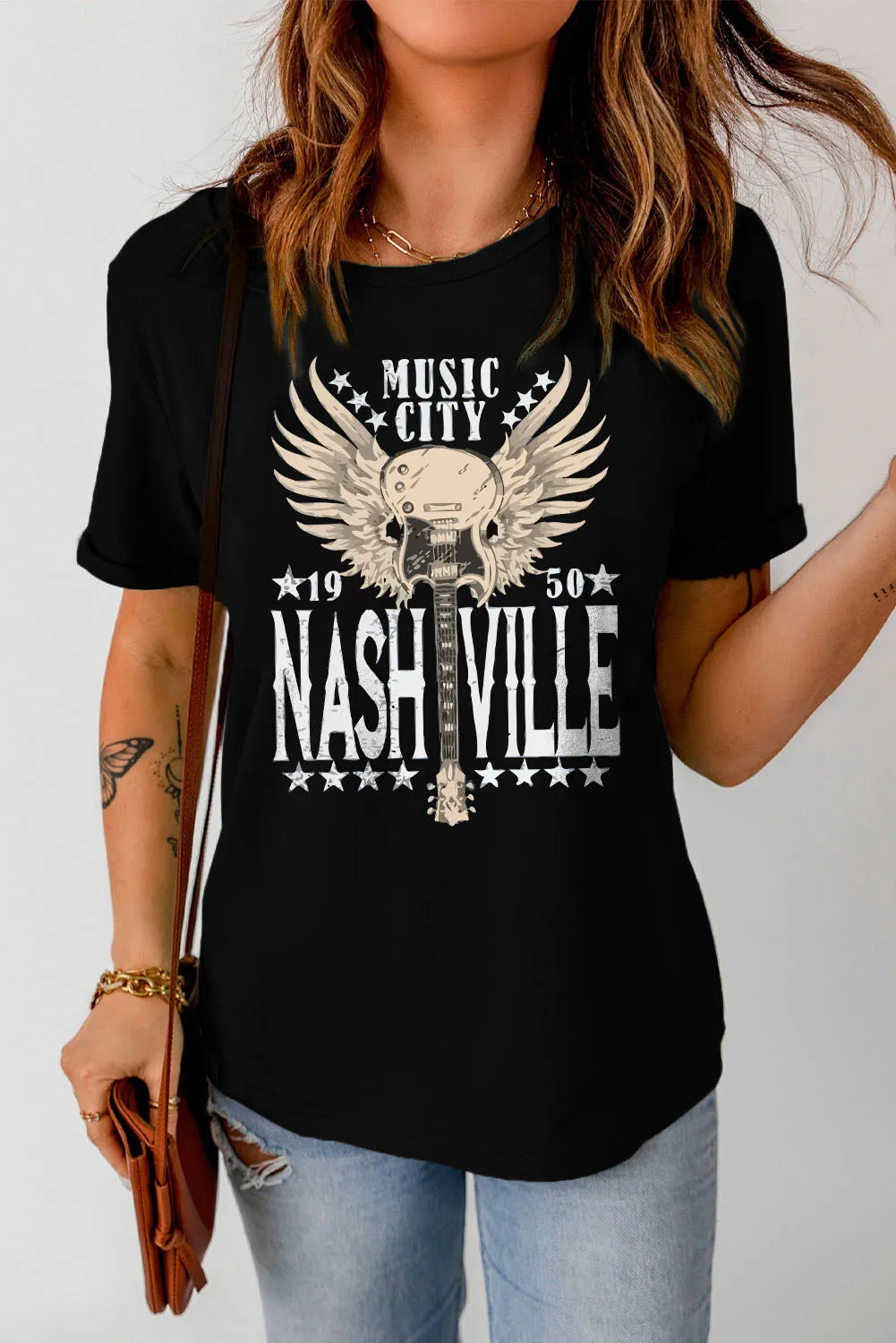 Nashville 1950 Music City T-Shirt Cuffed Short Sleeves