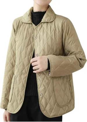NATHGAM Lightweight Quilted Jackets for Women Winter Loose Fitted Diamond Padded Coats Textured Button Down Cotton Outwears