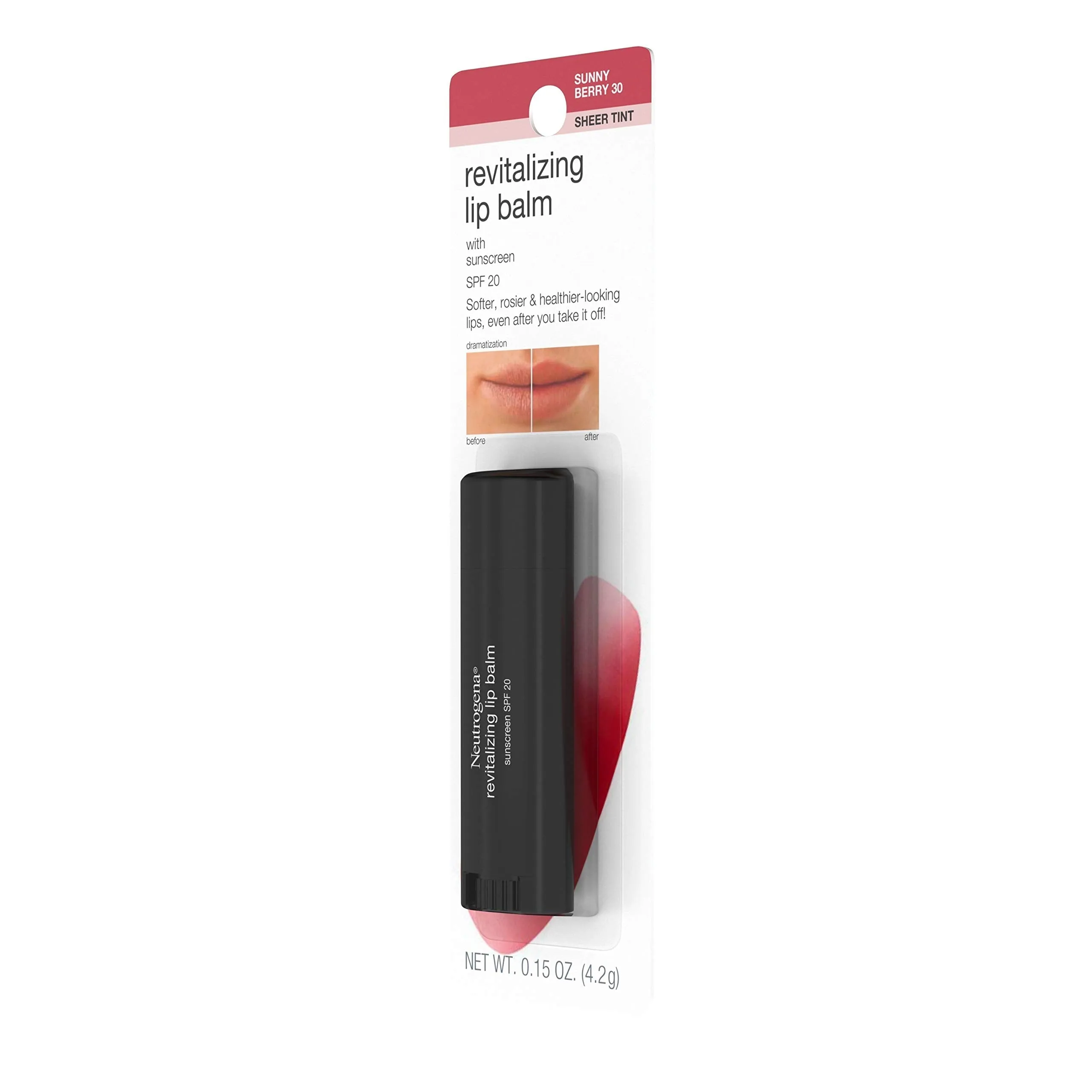 Neutrogena Revitalizing and Moisturizing Tinted Lip Balm with Sun Protective Broad Spectrum SPF 20 Sunscreen, Lip Soothing Balm with a Sheer Tint in Color Sunny Berry 30,.15 oz