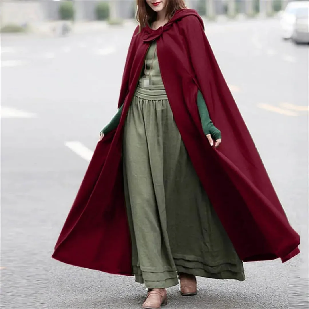 Niiyyjj Long Cape Women Hooded Wool Blend Cloak Coat Hoodies Poncho Warm Cosplay Outwear Windbreaker