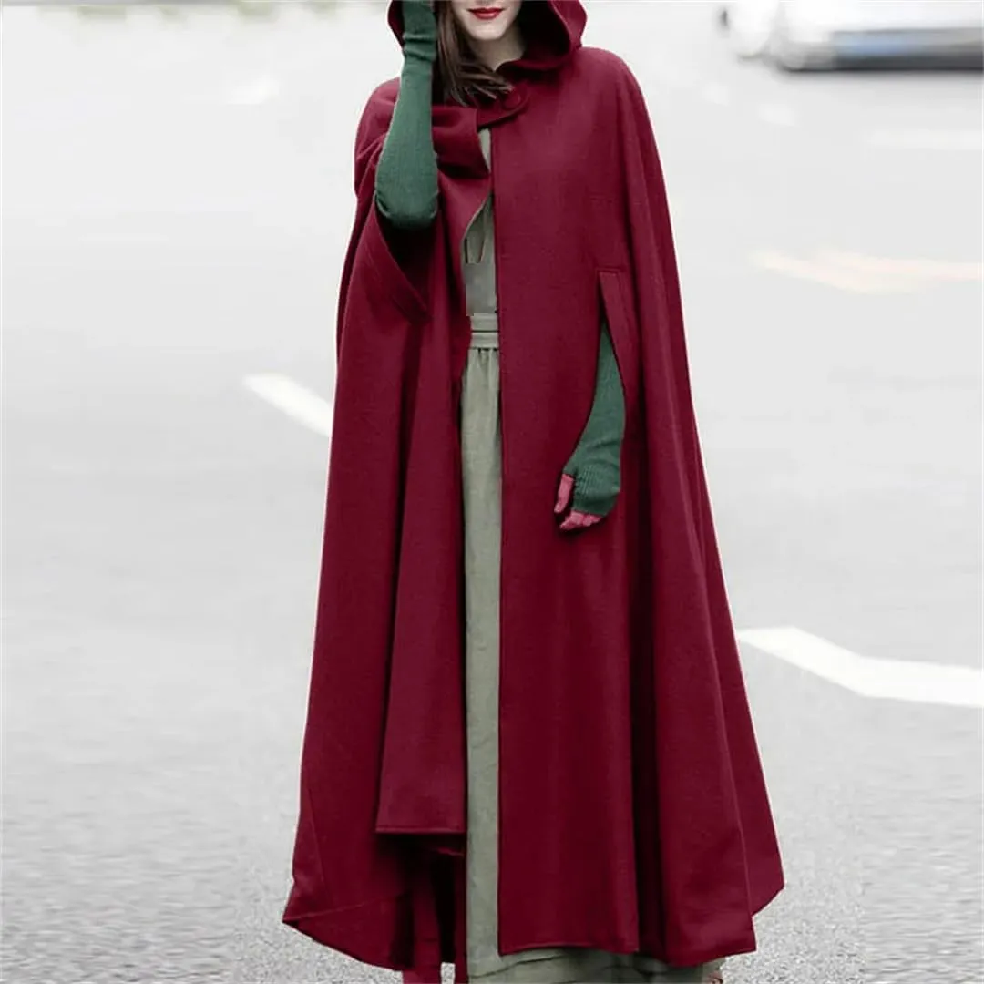 Niiyyjj Long Cape Women Hooded Wool Blend Cloak Coat Hoodies Poncho Warm Cosplay Outwear Windbreaker