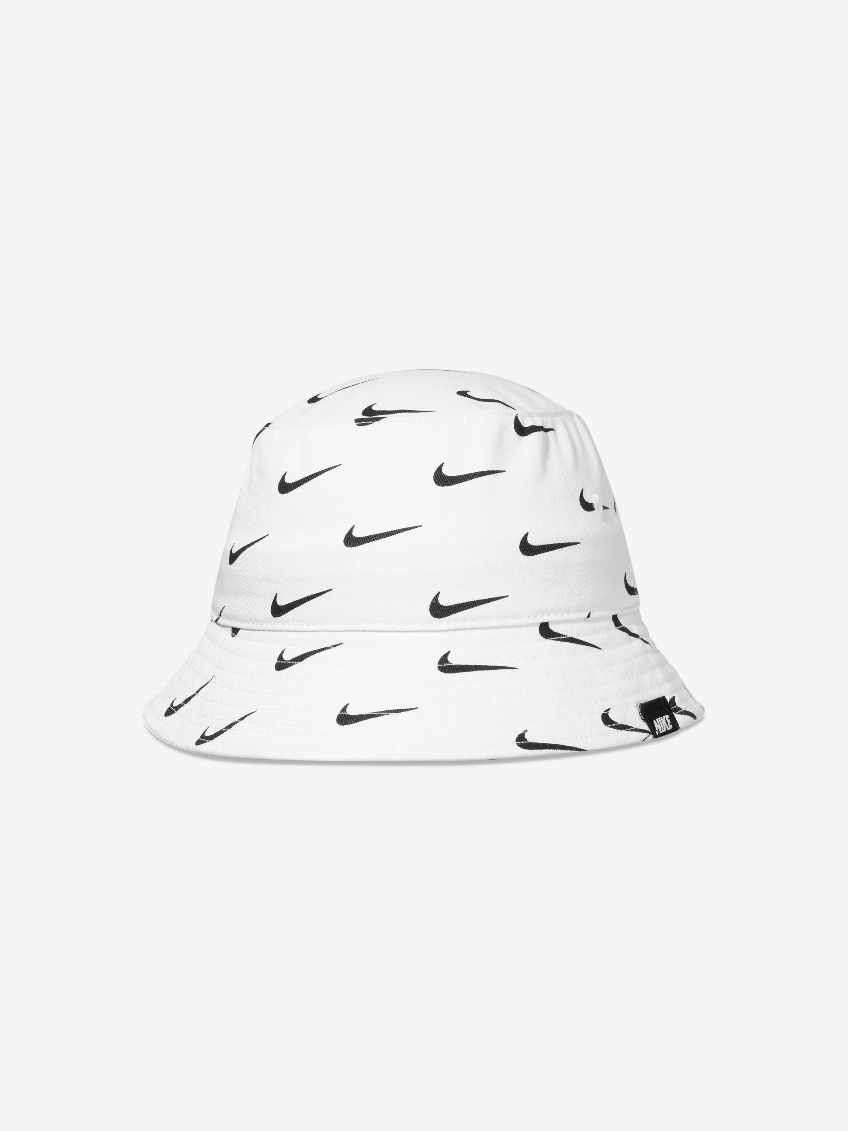 Nike Kids Swoosh Print Bucket Hat in White