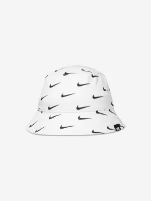 Nike Kids Swoosh Print Bucket Hat in White