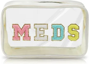 nishel travel toiletry bag for women - off-white cosmetic pouch with golden zipper, meds patch & transparent pvc, ideal for sunscreen, pill bags, travel medicine organizer, 10.63x3.94x6.69 in