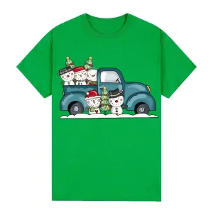 NNEDSZ 100% Cotton Christmas T-shirt Adult Unisex Tee Tops Funny Santa Party Custume, Car with Snowman (Green), M