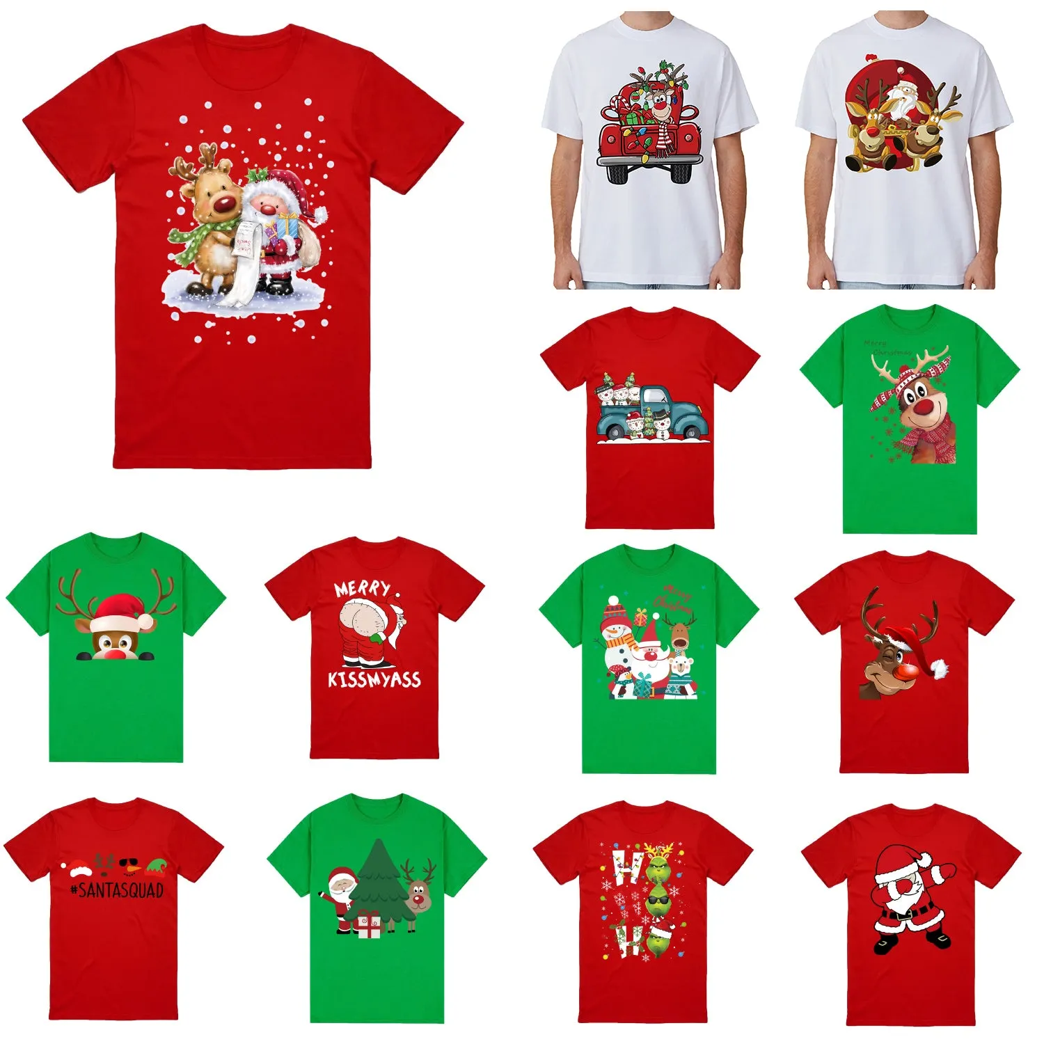 NNEDSZ 100% Cotton Christmas T-shirt Adult Unisex Tee Tops Funny Santa Party Custume, Car with Snowman (White), 2XL