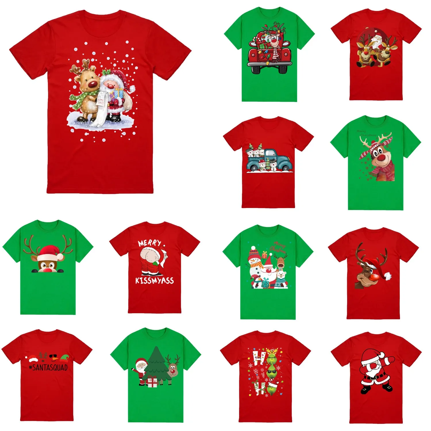 NNEDSZ 100% Cotton Christmas T-shirt Adult Unisex Tee Tops Funny Santa Party Custume, Dancing Santa (Green), 3XL