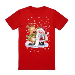 NNEDSZ 100% Cotton Christmas T-shirt Adult Unisex Tee Tops Funny Santa Party Custume, Reading Santa (Red), L