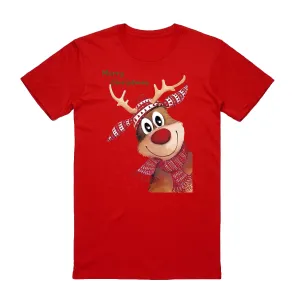 NNEDSZ 100% Cotton Christmas T-shirt Adult Unisex Tee Tops Funny Santa Party Custume, Reindeer (Red), S