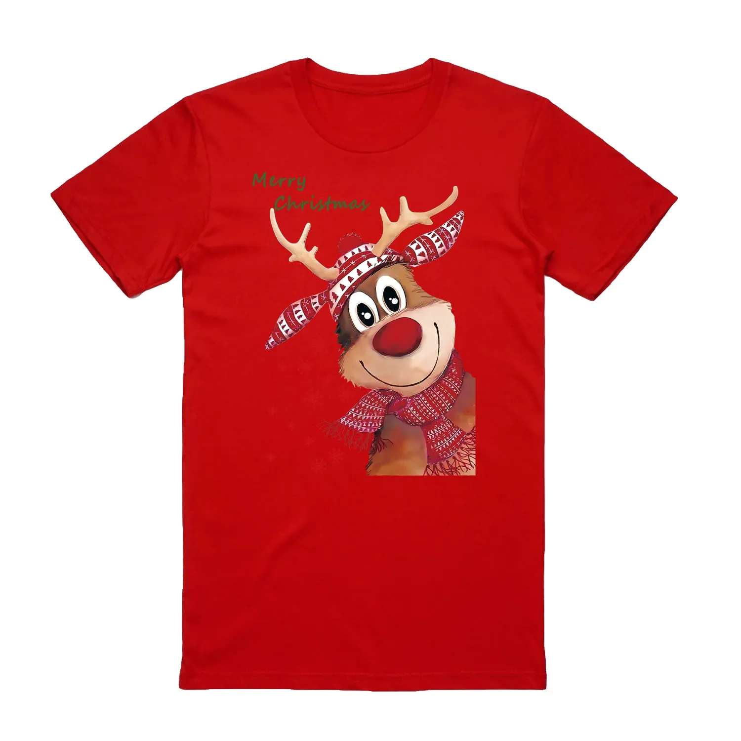 NNEDSZ 100% Cotton Christmas T-shirt Adult Unisex Tee Tops Funny Santa Party Custume, Reindeer (Red), S