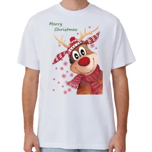 NNEDSZ 100% Cotton Christmas T-shirt Adult Unisex Tee Tops Funny Santa Party Custume, Reindeer (White), XL