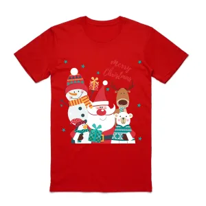 NNEDSZ 100% Cotton Christmas T-shirt Adult Unisex Tee Tops Funny Santa Party Custume, Santa Gathering (Red), L