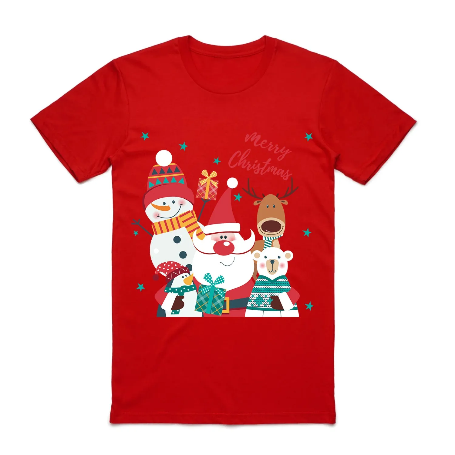 NNEDSZ 100% Cotton Christmas T-shirt Adult Unisex Tee Tops Funny Santa Party Custume, Santa Gathering (Red), L