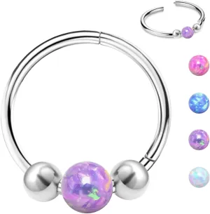 Nose Rings Hoops 316L Surgical Steel Septum Hoop Nose Ring Opal Nose Piercings Jewelry 18G Hinged Helix Rook Conch Cartilage Daith Tragus Earring for Women Men