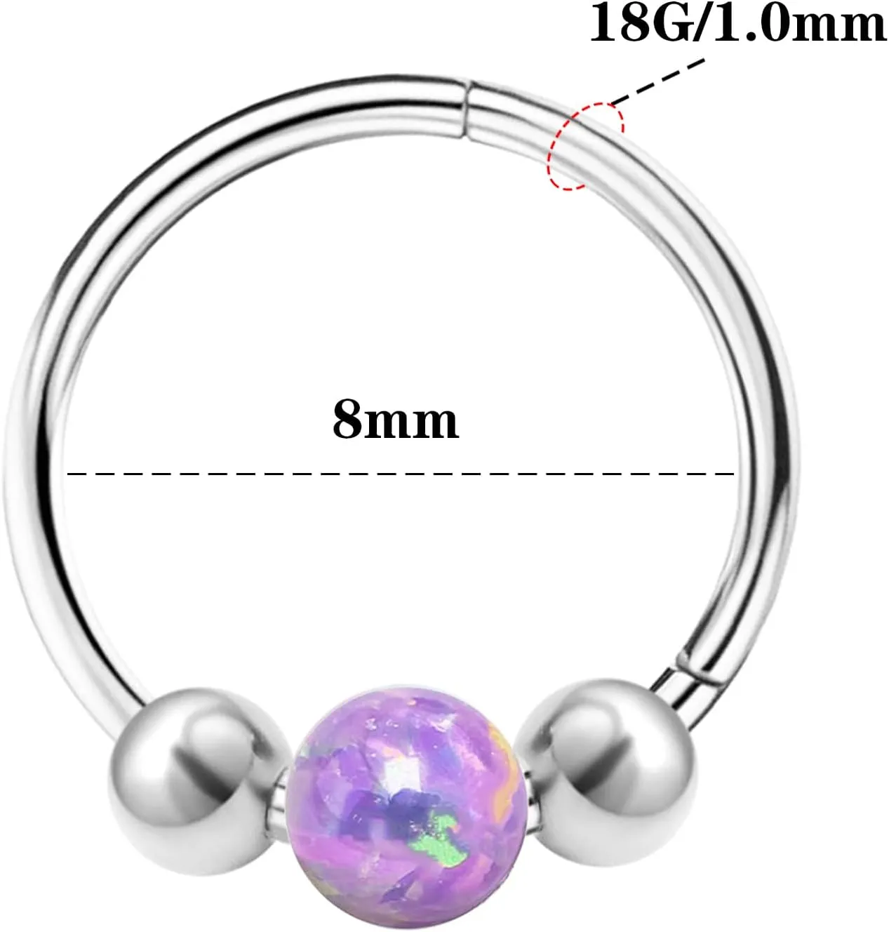 Nose Rings Hoops 316L Surgical Steel Septum Hoop Nose Ring Opal Nose Piercings Jewelry 18G Hinged Helix Rook Conch Cartilage Daith Tragus Earring for Women Men