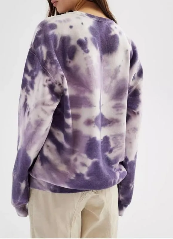 NUFIWI Tie Dye Heart Pattern Crew Neck Sweatshirt Long Sleeve Aesthetic Pink Pullover Tops Oversized Y2K Love Autumn Wear