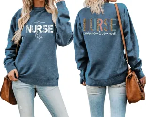 Nurse Life Nurse Sweatshirt Women Graphic Letter Print Long Sleeve Crew Neck Nursing School Graduation Pullover Top