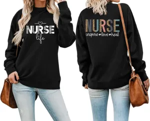 Nurse Life Nurse Sweatshirt Women Graphic Letter Print Long Sleeve Crew Neck Nursing School Graduation Pullover Top