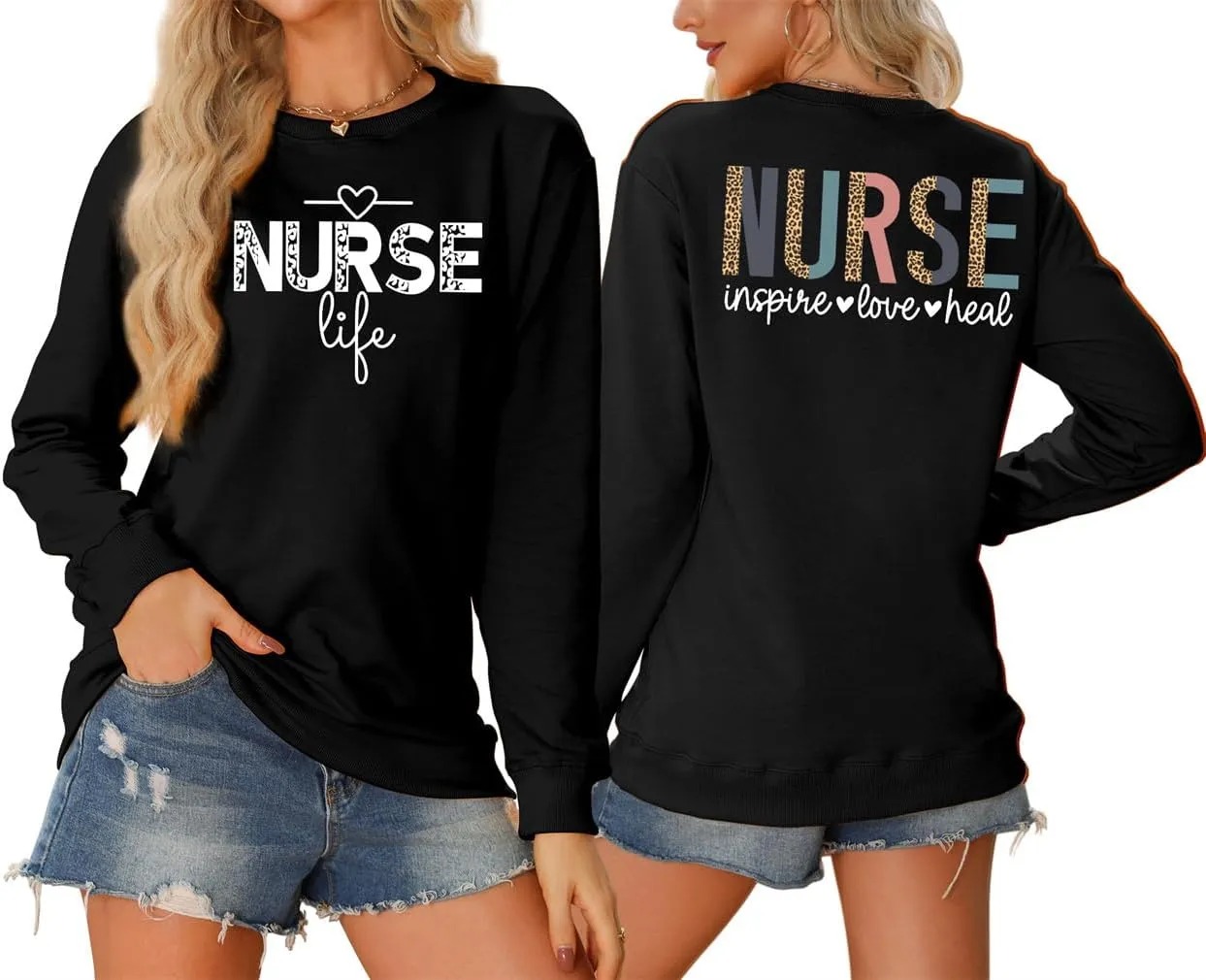 Nurse Life Nurse Sweatshirt Women Graphic Letter Print Long Sleeve Crew Neck Nursing School Graduation Pullover Top