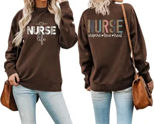 Nurse Life Nurse Sweatshirt Women Graphic Letter Print Long Sleeve Crew Neck Nursing School Graduation Pullover Top