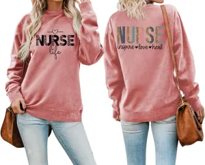 Nurse Life Nurse Sweatshirt Women Graphic Letter Print Long Sleeve Crew Neck Nursing School Graduation Pullover Top