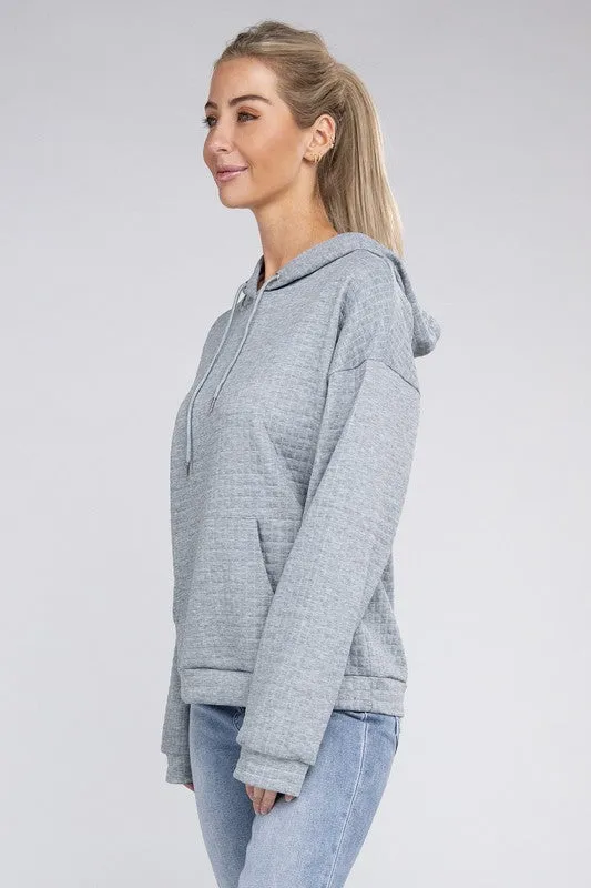 NUVI APPAREL Grey Textured Pocket Drawstring Hoodie