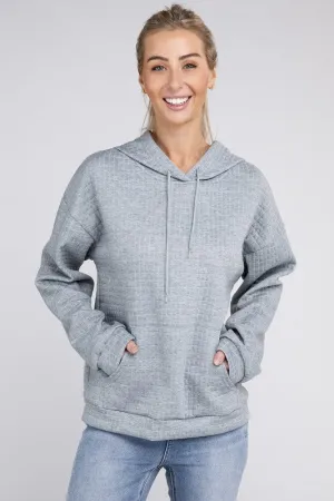 NUVI APPAREL Grey Textured Pocket Drawstring Hoodie
