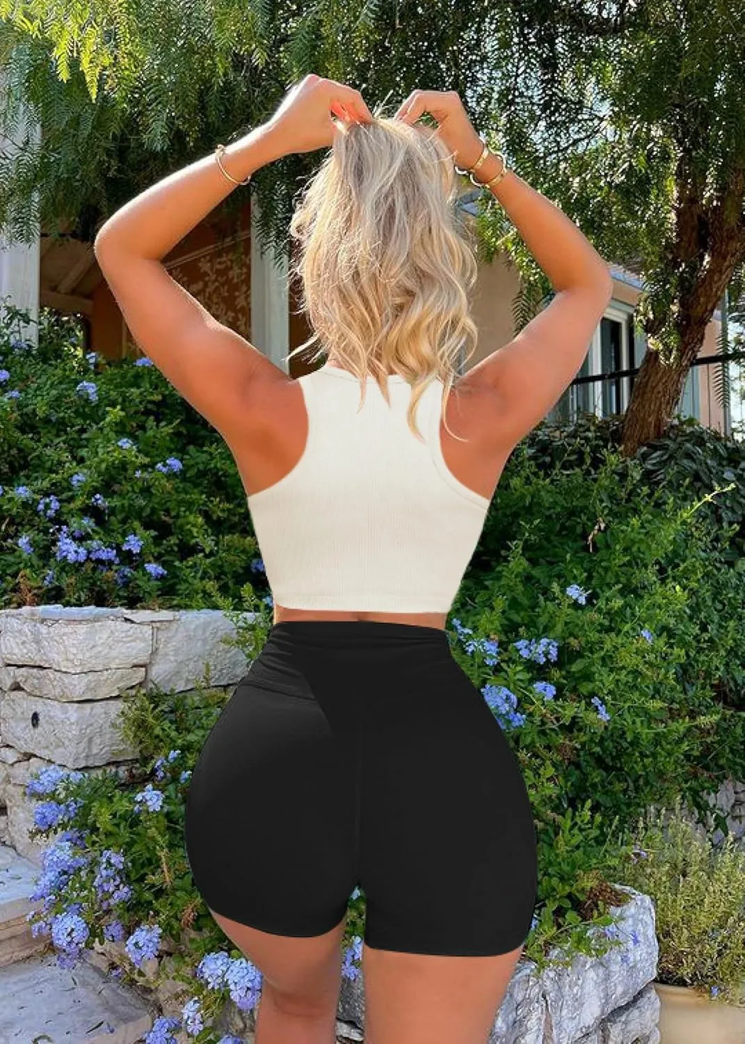 OLCHEE Womens 3 Pack Crop Tank Tops Basic Seamless Ribbed Round High Neck Racerback Workout Top Summer Causal Yoga Gym Shirts