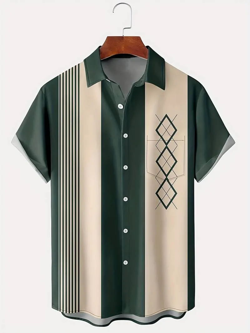 Oliver - Vintage Bowling Geometrische Grafische Print Fashion Hawaii Shirt