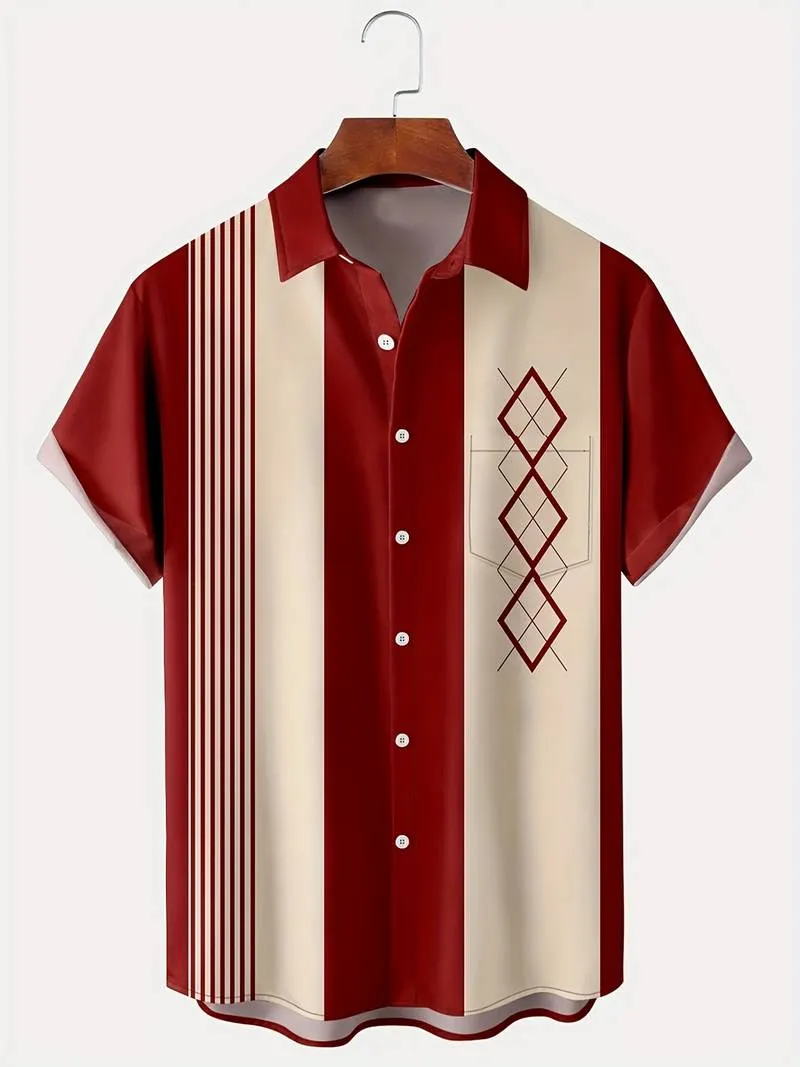 Oliver - Vintage Bowling Geometrische Grafische Print Fashion Hawaii Shirt