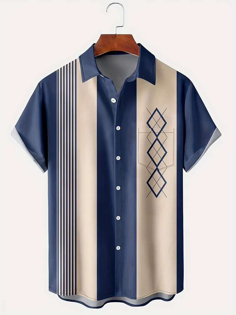 Oliver - Vintage Bowling Geometrische Grafische Print Fashion Hawaii Shirt