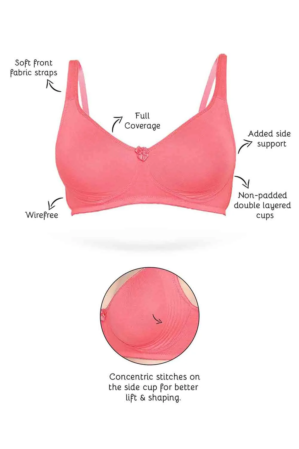 Organic Cotton  Antimicrobial  Seamless Side Support Bra (Pack of 3)-ISB057-Black_Black_B.Pink-