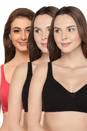 Organic Cotton  Antimicrobial  Seamless Side Support Bra (Pack of 3)-ISB057-Black_Black_B.Pink-