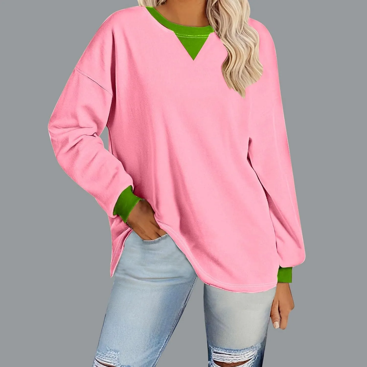 Oversized Sweatshirt for Women Dressy Casual Long Sleeve Hoodie Plain Crew Neck Shirts Fall Teens Preppy Clothes