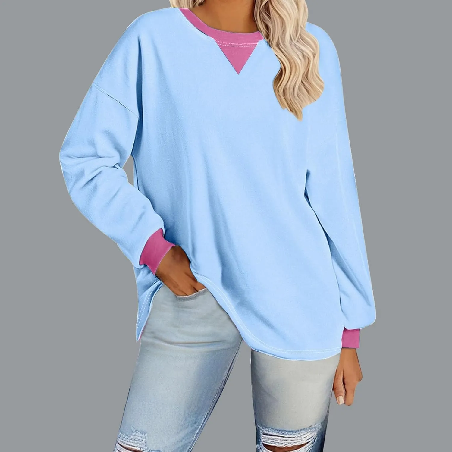 Oversized Sweatshirt for Women Dressy Casual Long Sleeve Hoodie Plain Crew Neck Shirts Fall Teens Preppy Clothes