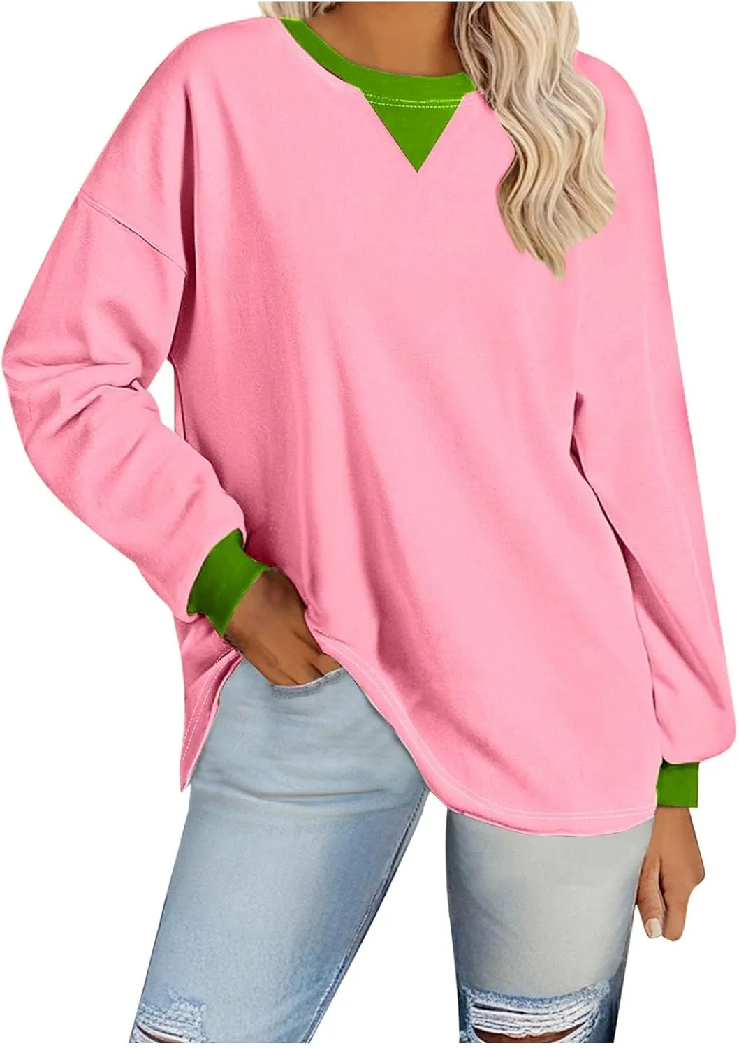 Oversized Sweatshirt for Women Dressy Casual Long Sleeve Hoodie Plain Crew Neck Shirts Fall Teens Preppy Clothes