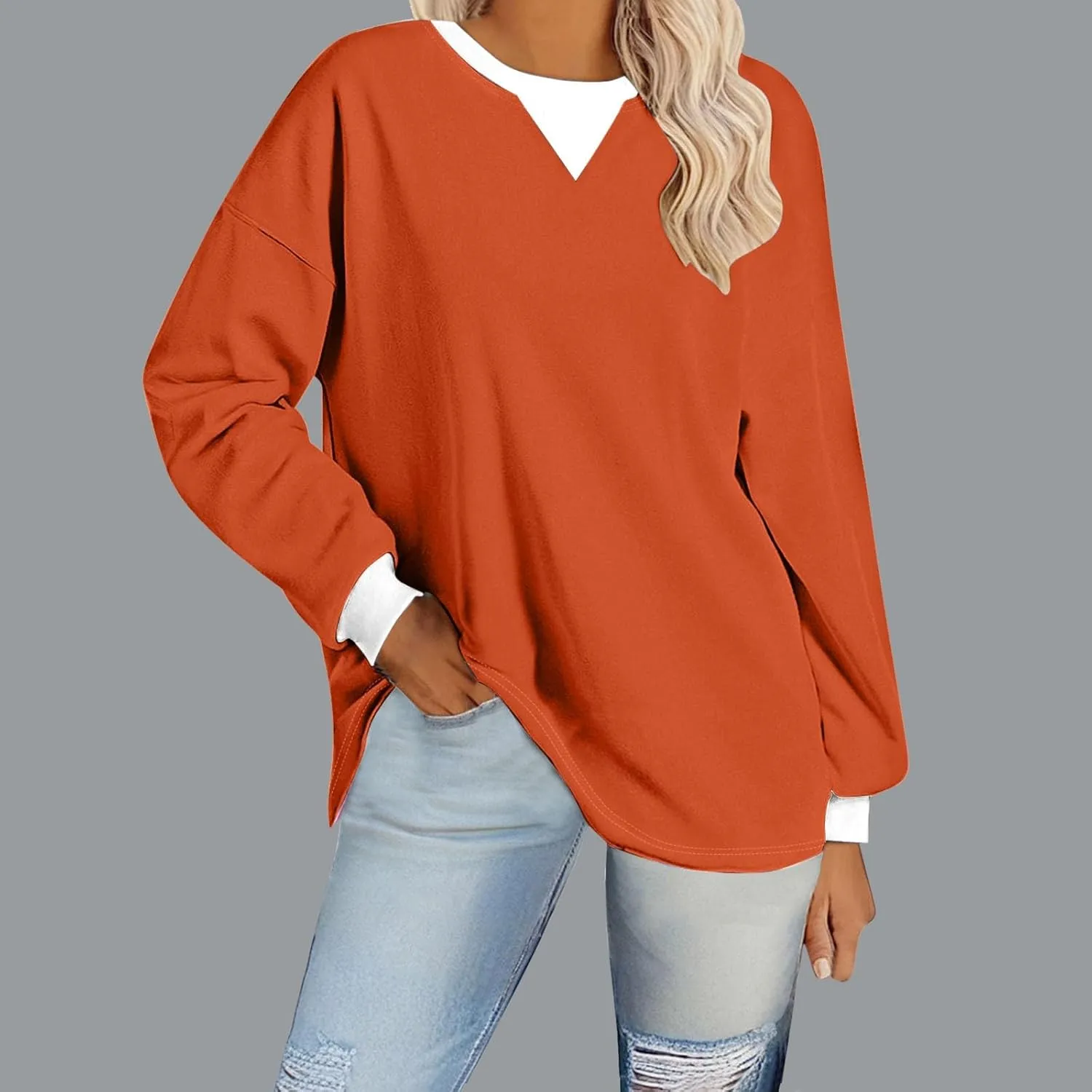 Oversized Sweatshirt for Women Dressy Casual Long Sleeve Hoodie Plain Crew Neck Shirts Fall Teens Preppy Clothes