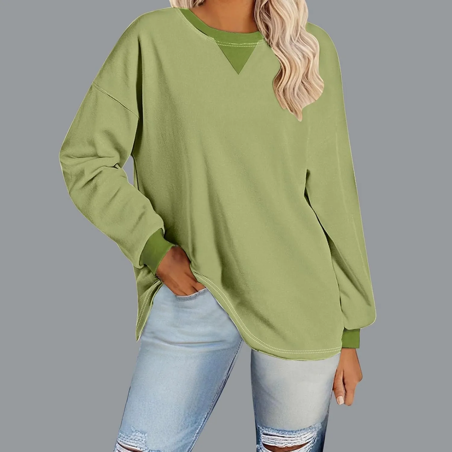 Oversized Sweatshirt for Women Dressy Casual Long Sleeve Hoodie Plain Crew Neck Shirts Fall Teens Preppy Clothes