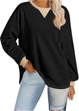 Oversized Sweatshirt for Women Dressy Casual Long Sleeve Hoodie Plain Crew Neck Shirts Fall Teens Preppy Clothes
