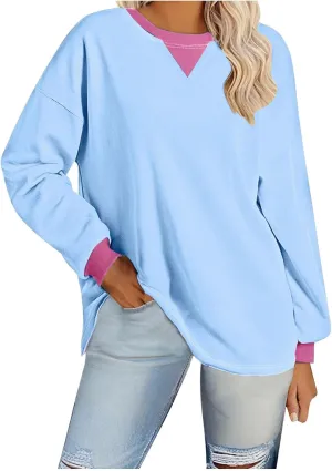 Oversized Sweatshirt for Women Dressy Casual Long Sleeve Hoodie Plain Crew Neck Shirts Fall Teens Preppy Clothes