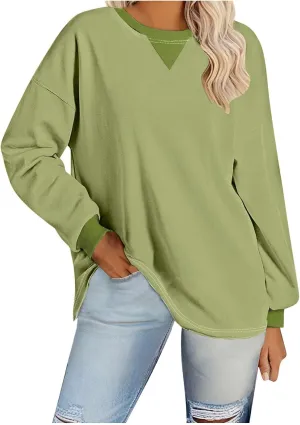 Oversized Sweatshirt for Women Dressy Casual Long Sleeve Hoodie Plain Crew Neck Shirts Fall Teens Preppy Clothes