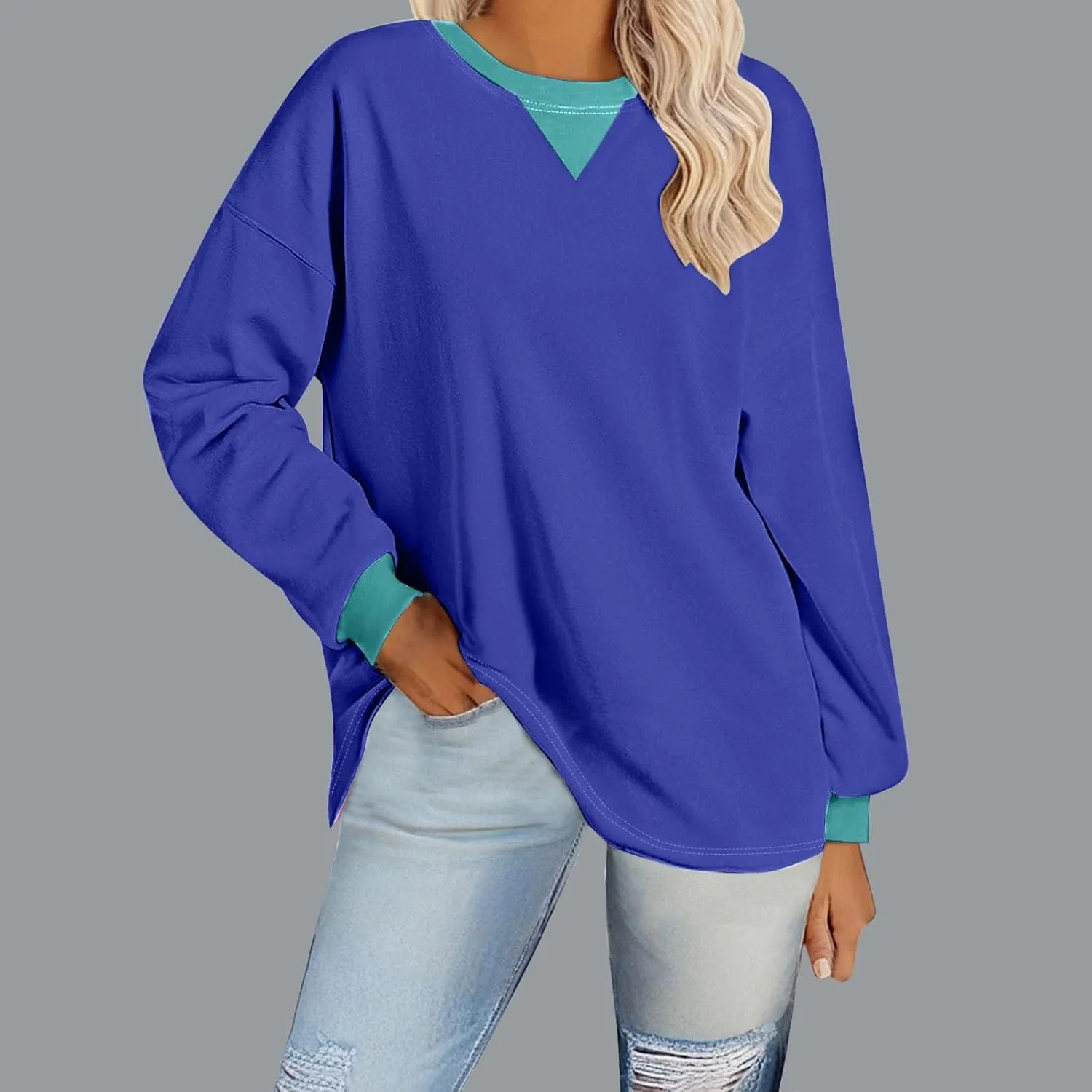 Oversized Sweatshirt for Women Dressy Casual Long Sleeve Hoodie Plain Crew Neck Shirts Fall Teens Preppy Clothes