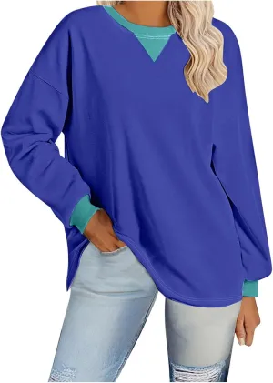 Oversized Sweatshirt for Women Dressy Casual Long Sleeve Hoodie Plain Crew Neck Shirts Fall Teens Preppy Clothes