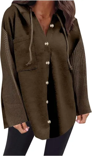 Oversized Sweatshirt Jackets for Women Trendy 2025 Spring Outfits Casual Long Sleeve Button Hooded Shacket Hoodies